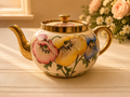 Gibsons Staffordshire Pink Floral Teapot with Gold Trim