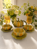 Signed Italian Hand-Painted Pumpkin Tea Set for Three