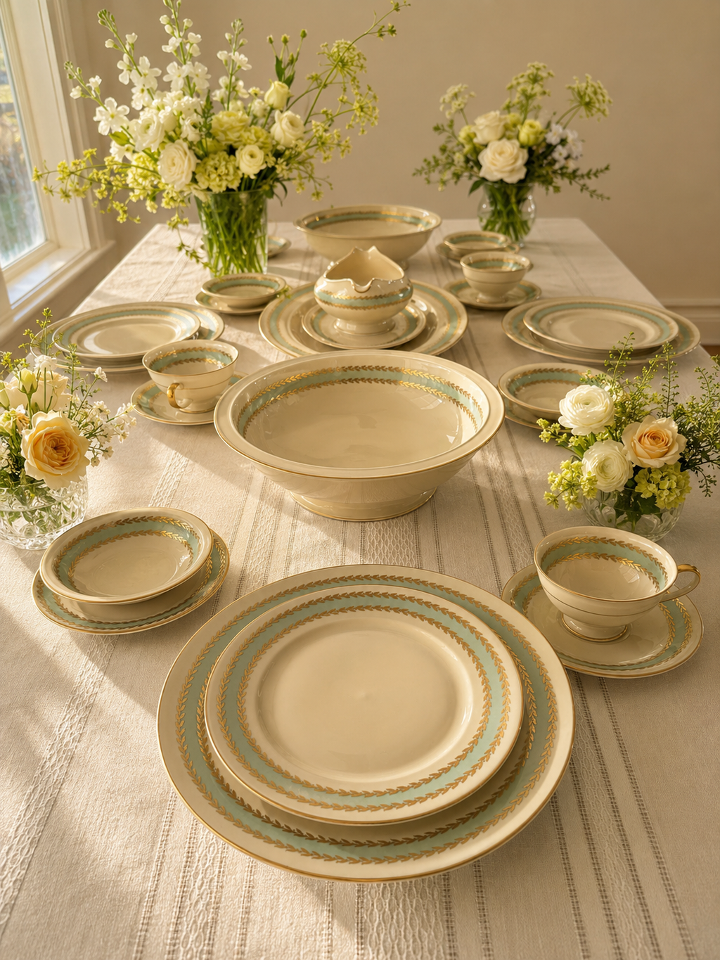 Rosenthal Marie Antoinette Green & Gold 40-Piece Service for Six
