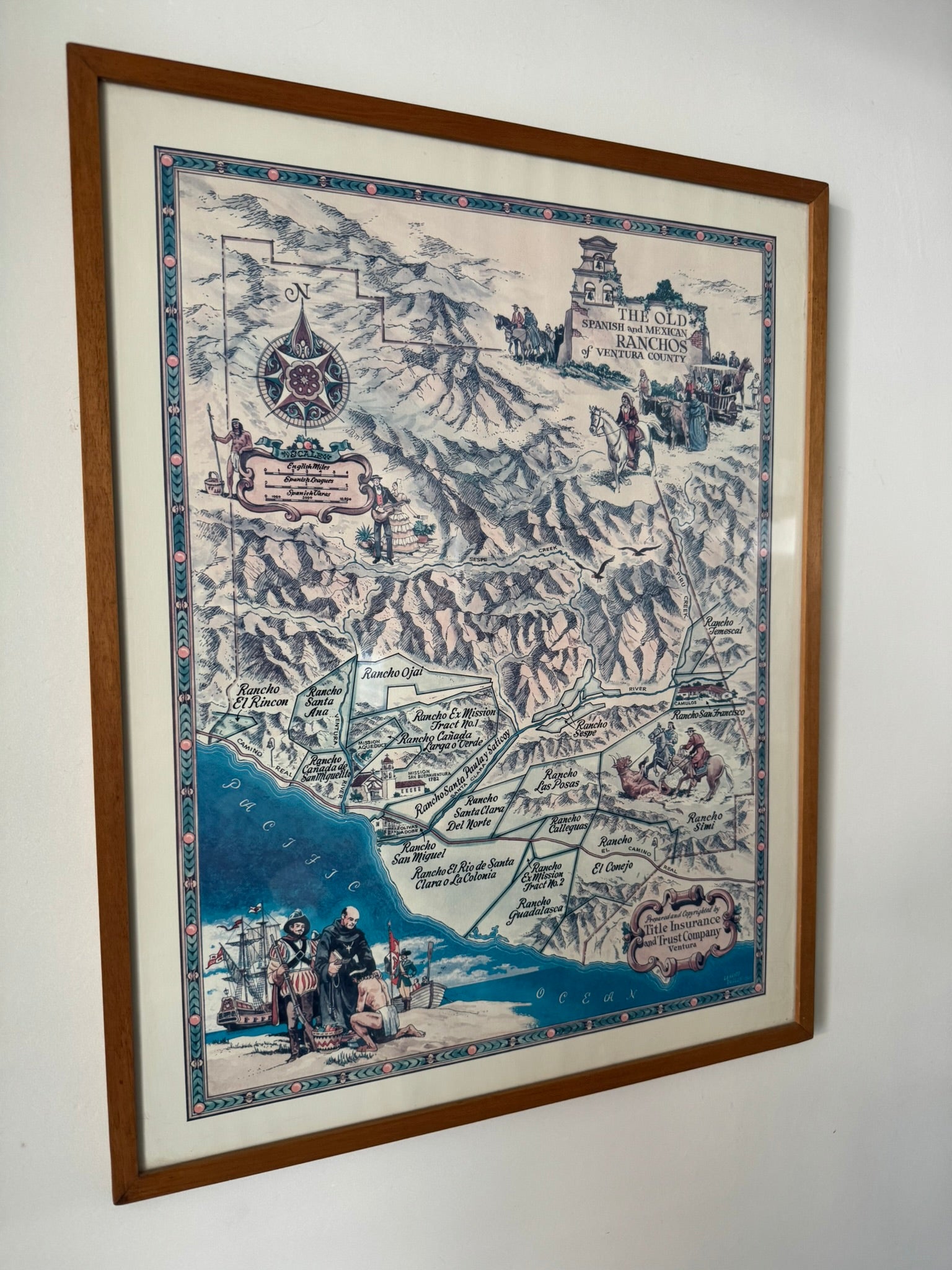 Leavitt Dudley Signed 1965 Pictorial Map — Spanish & Mexican Ranchos of Ventura County, California