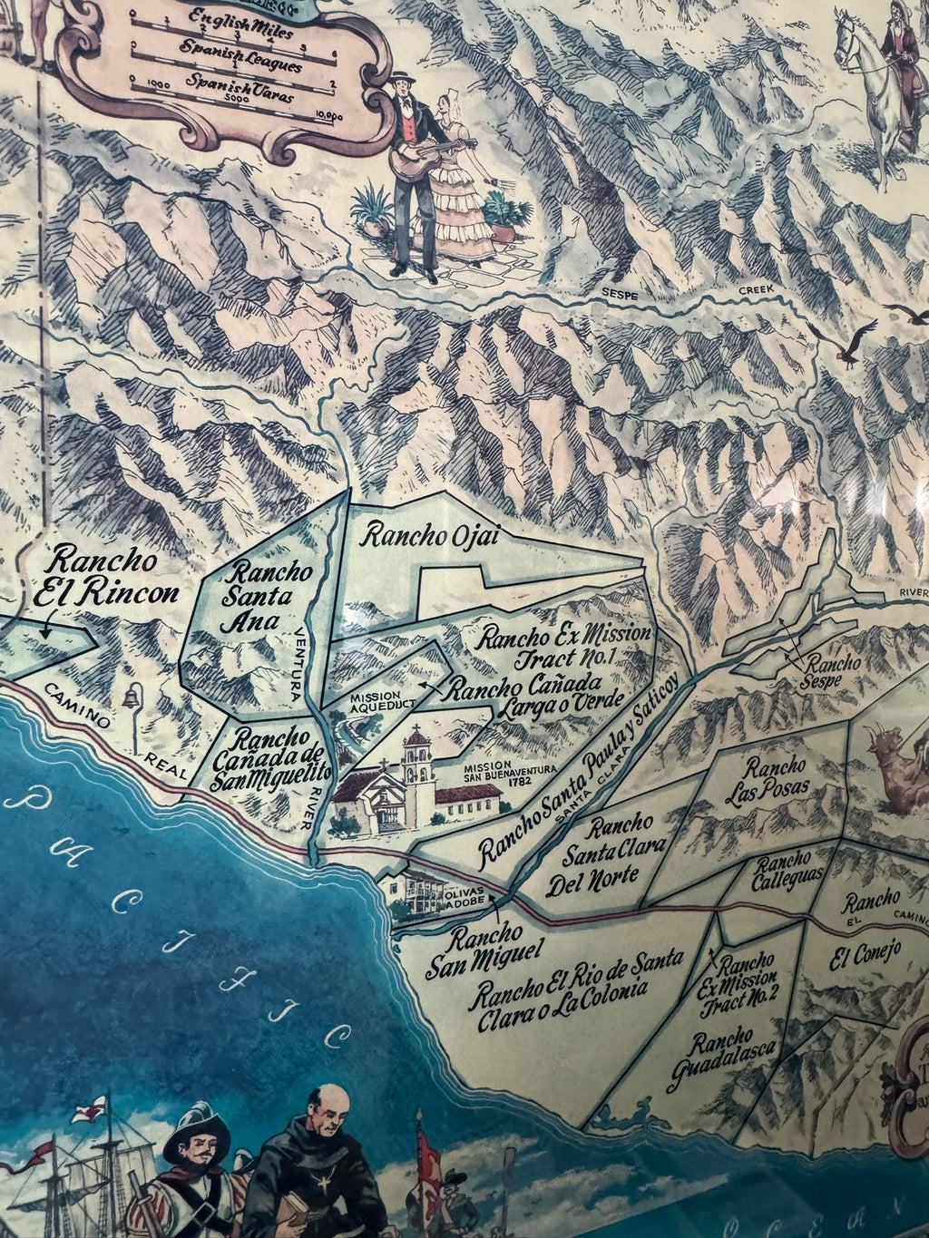 Leavitt Dudley Signed 1965 Pictorial Map — Spanish & Mexican Ranchos of Ventura County, California