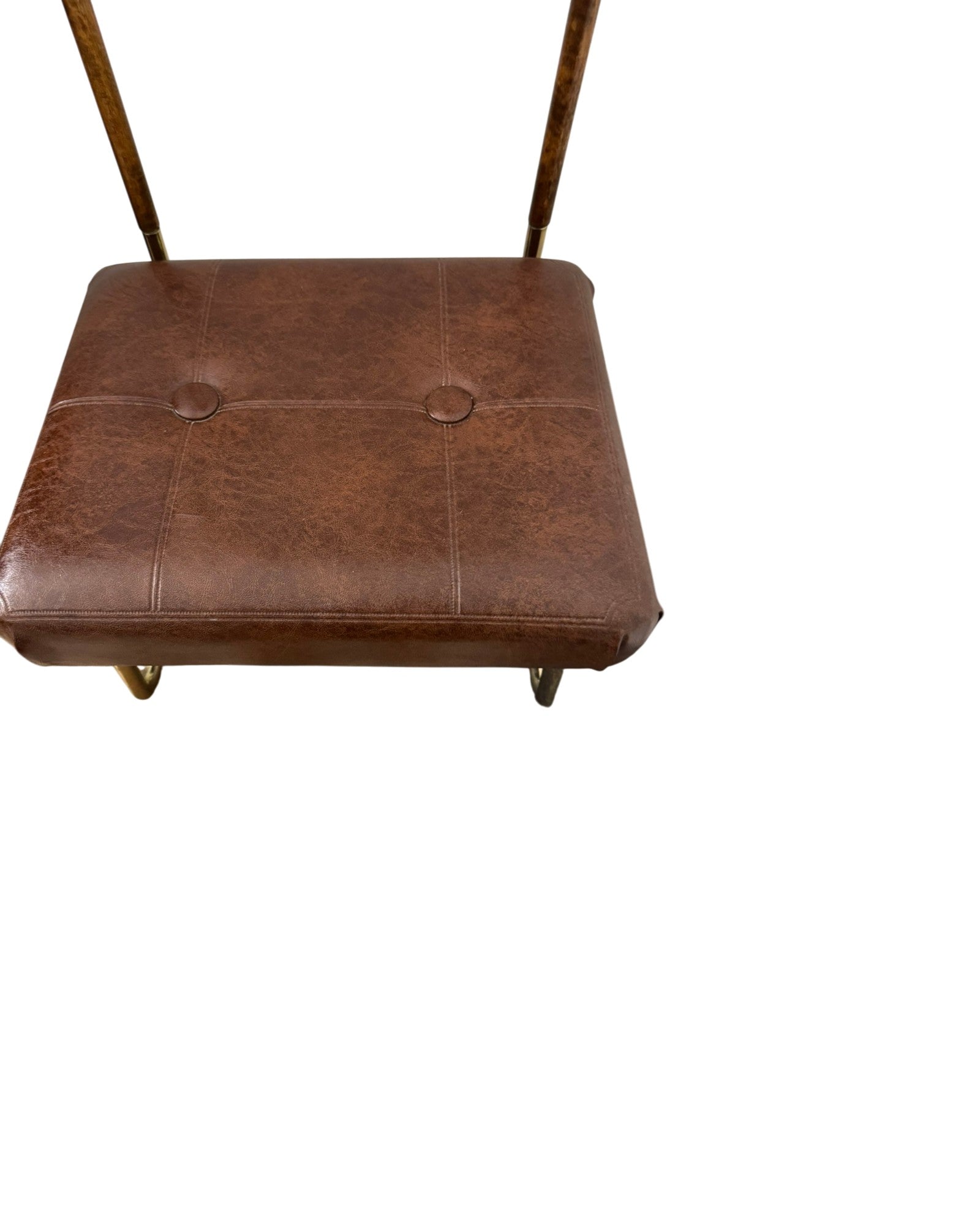 Pearl-Wick Collapsible "Val-O-Seat" Butler's Chair in Wood, Brass and Leather Like Material