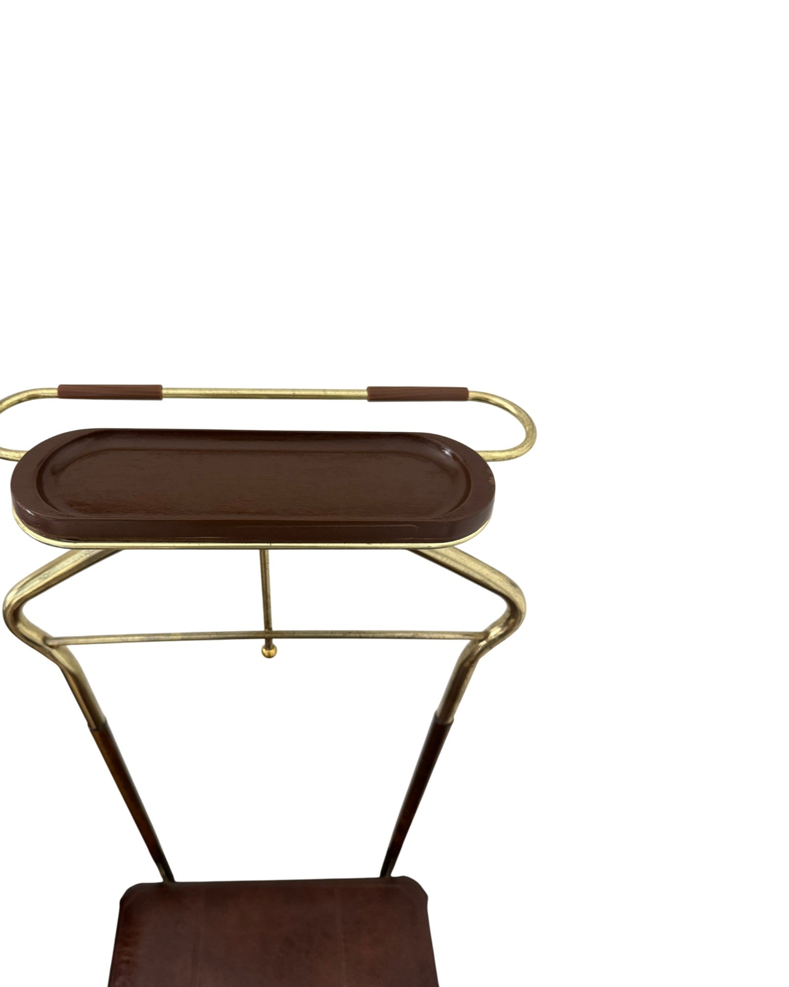 Pearl-Wick Collapsible "Val-O-Seat" Butler's Chair in Wood, Brass and Leather Like Material