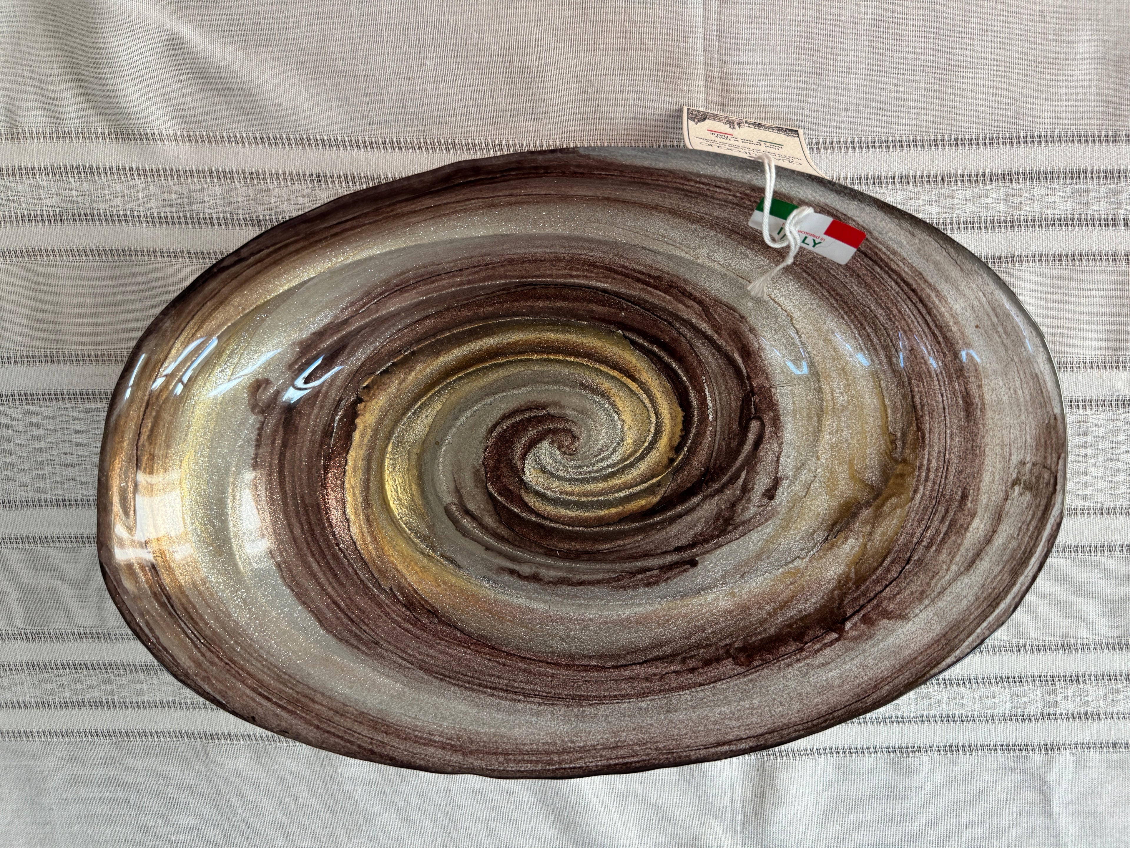 Quadrifoglio Amber, Gold and Silver Swirl Bowl with Tags