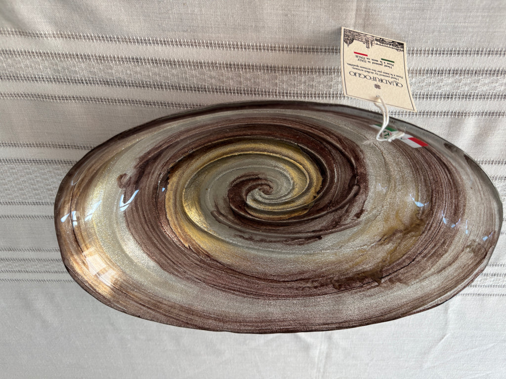 Quadrifoglio Amber, Gold and Silver Swirl Bowl with Tags
