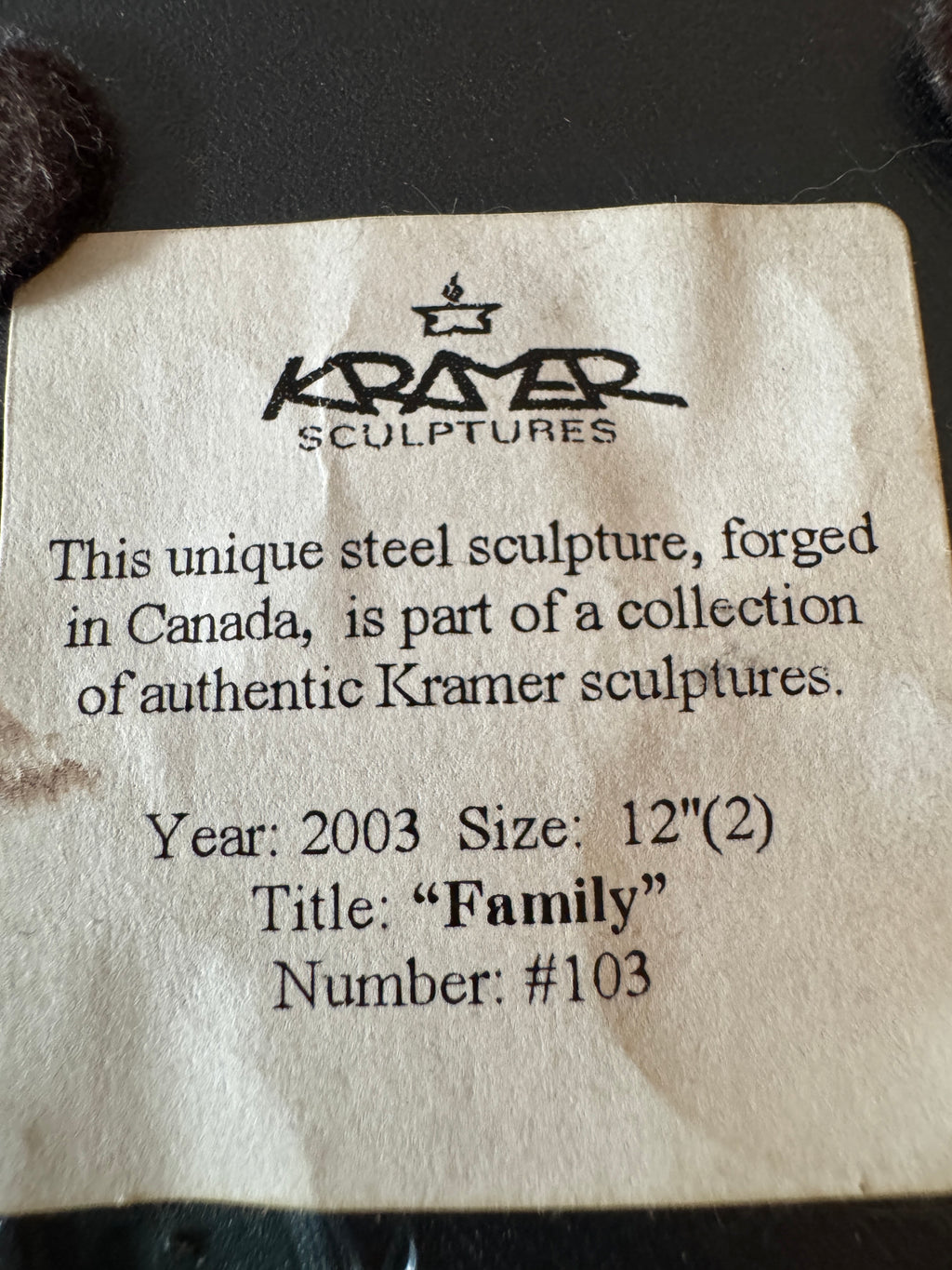 Boris Kramer "Family" No. 103 Forged Steel Sculpture with COA