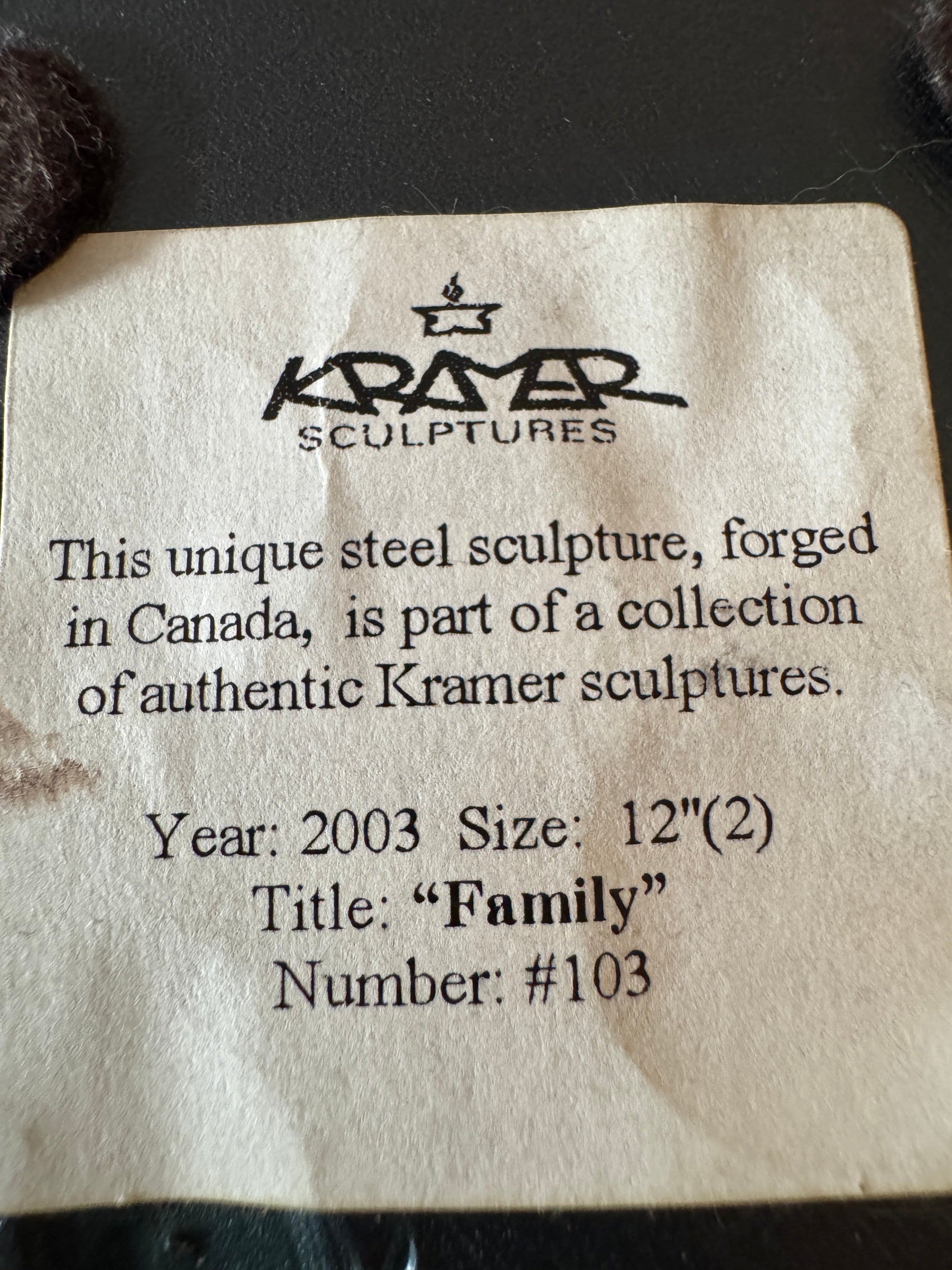 Boris Kramer "Family" No. 103 Forged Steel Sculpture with COA
