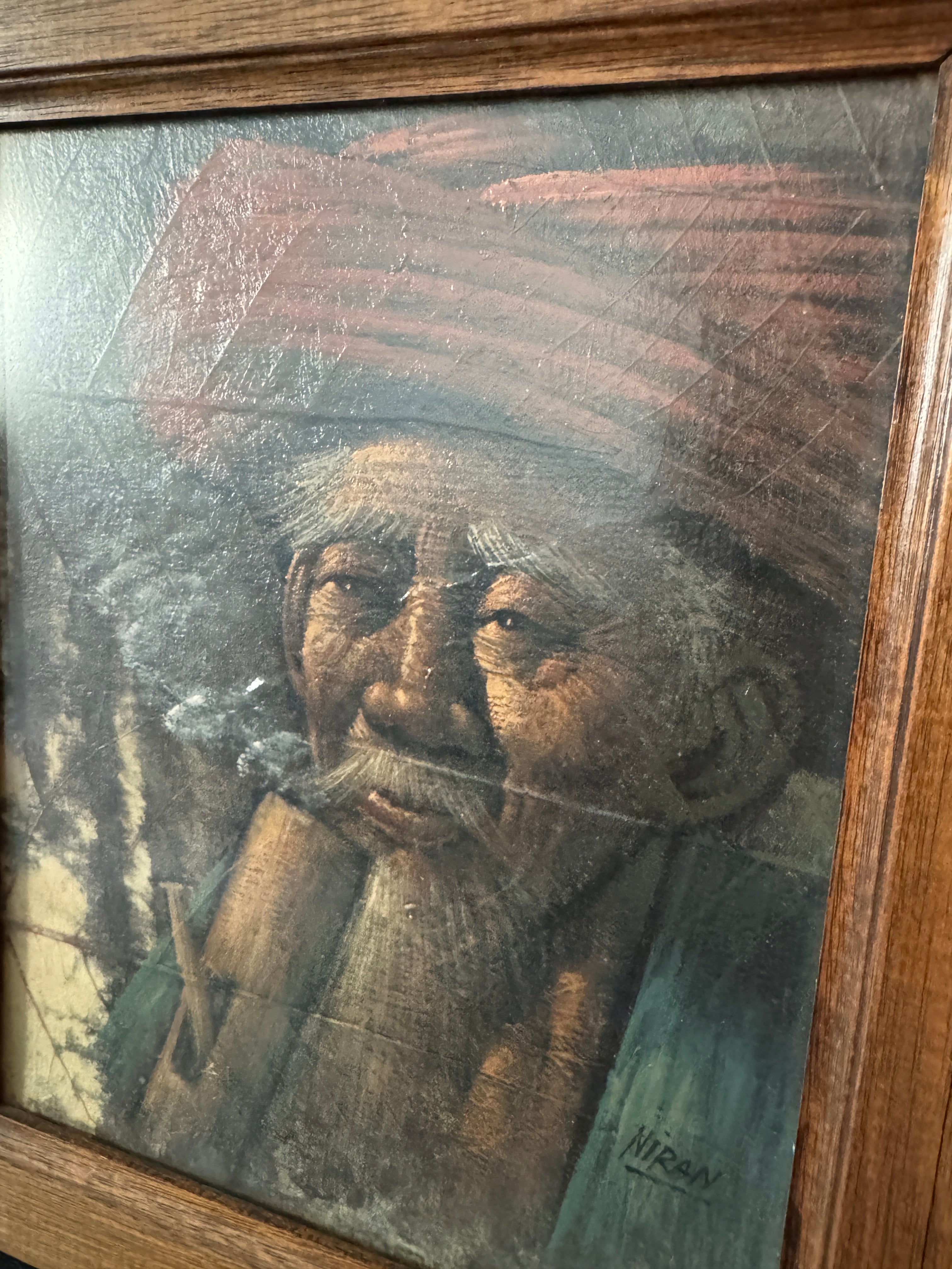 Niran Asian Elder Oil Painting on Tobacco Leaf