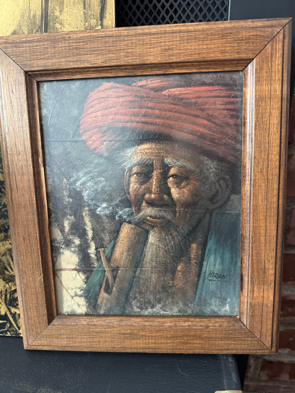 Niran Asian Elder Oil Painting on Tobacco Leaf
