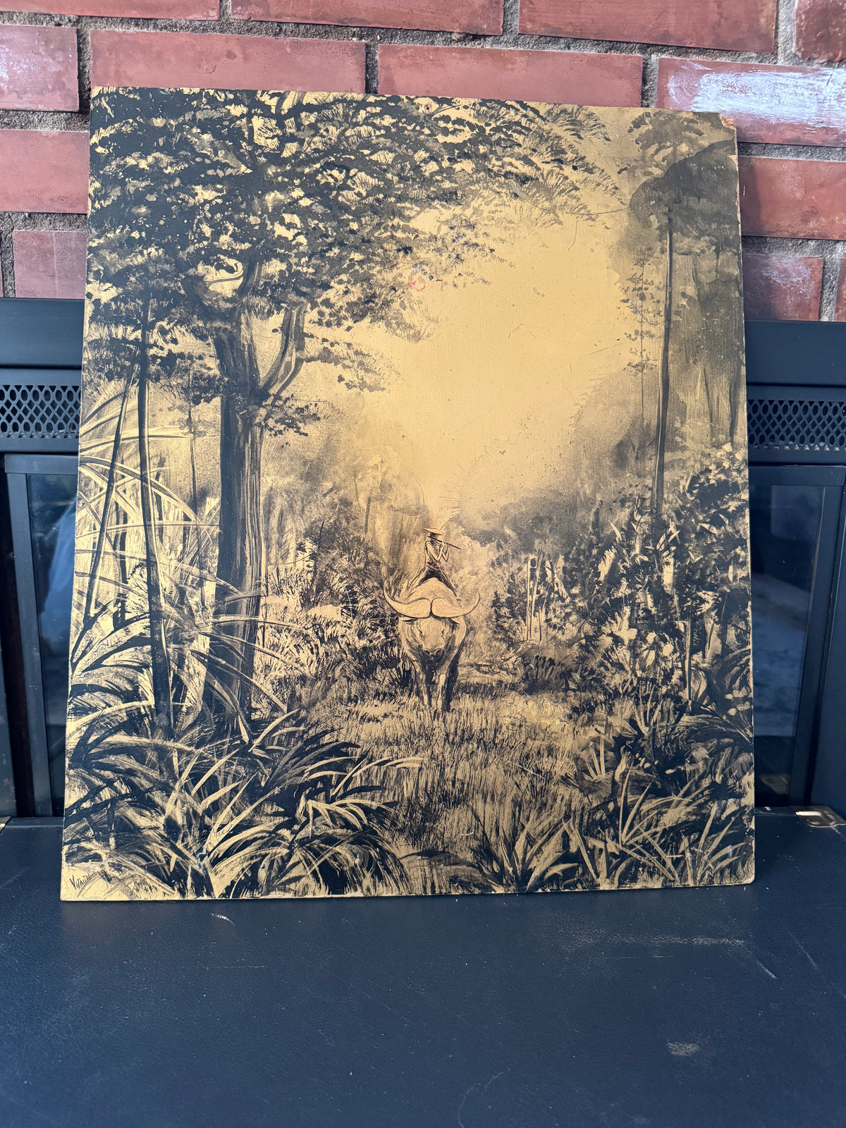 Vitatis Signed Forest Oil Painting on Wood Panel
