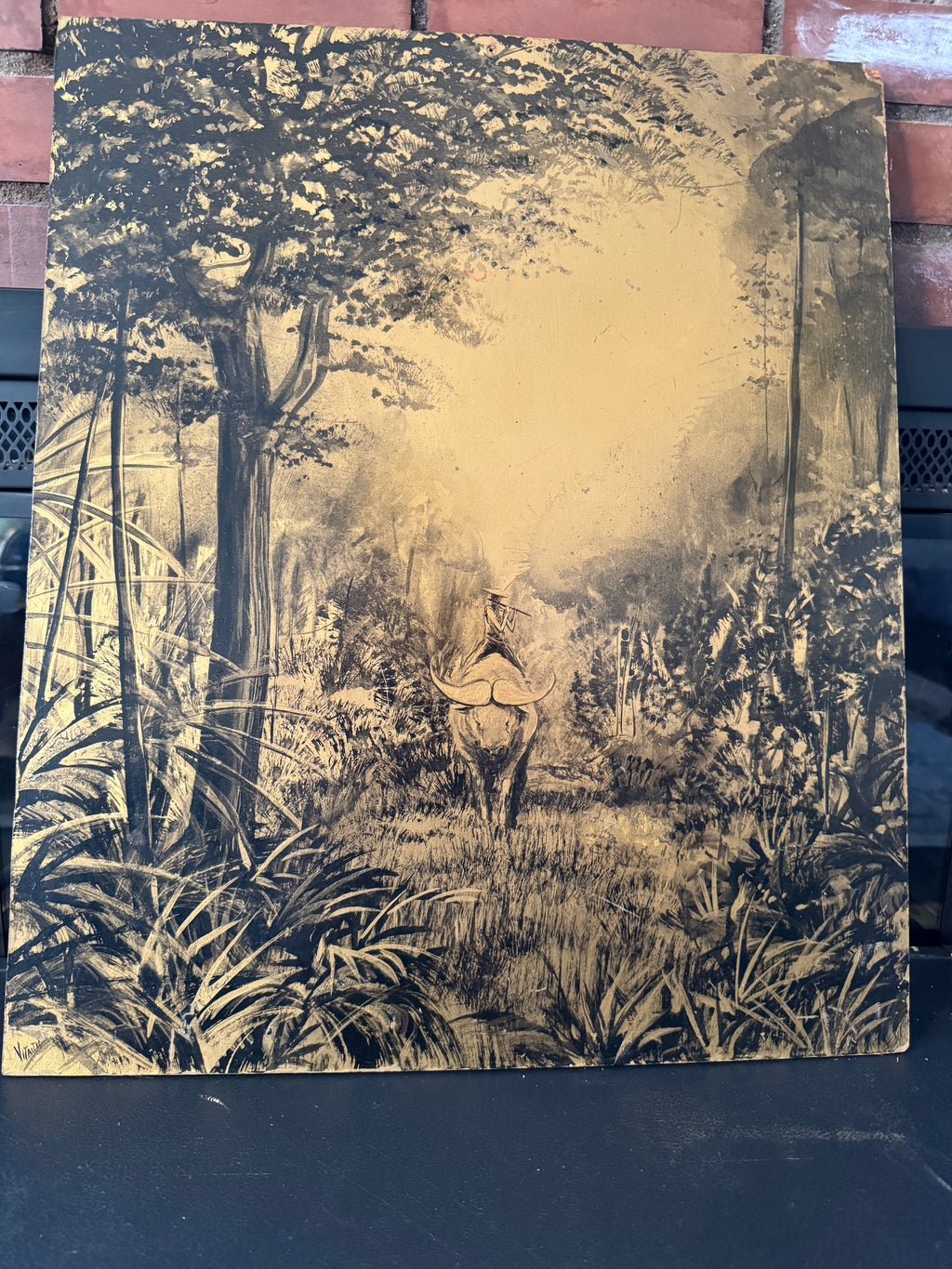 Vitatis Signed Forest Oil Painting on Wood Panel