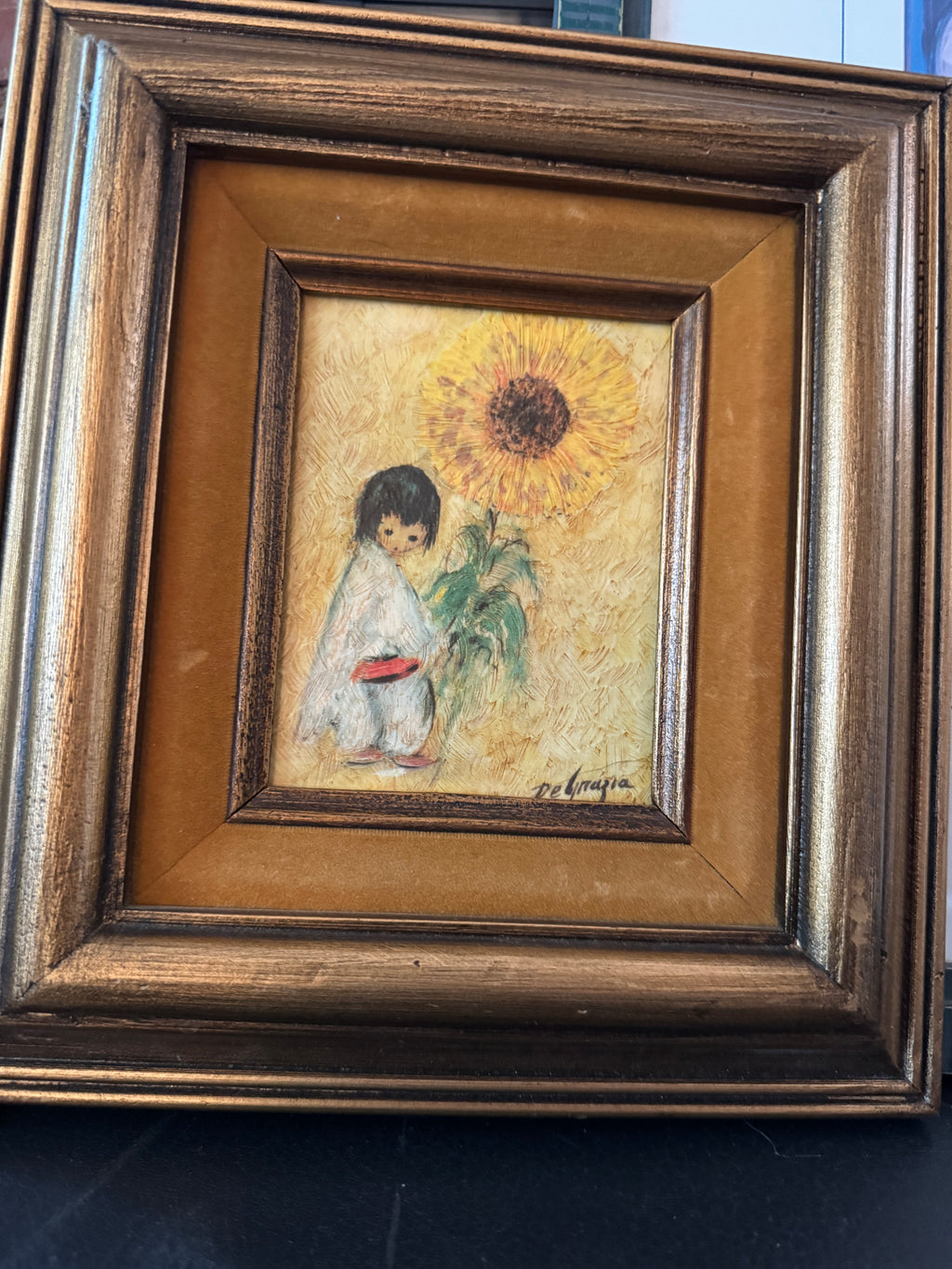 Pair of Ted DeGrazia Signed Textured Prints on Board, Girls with Flowers