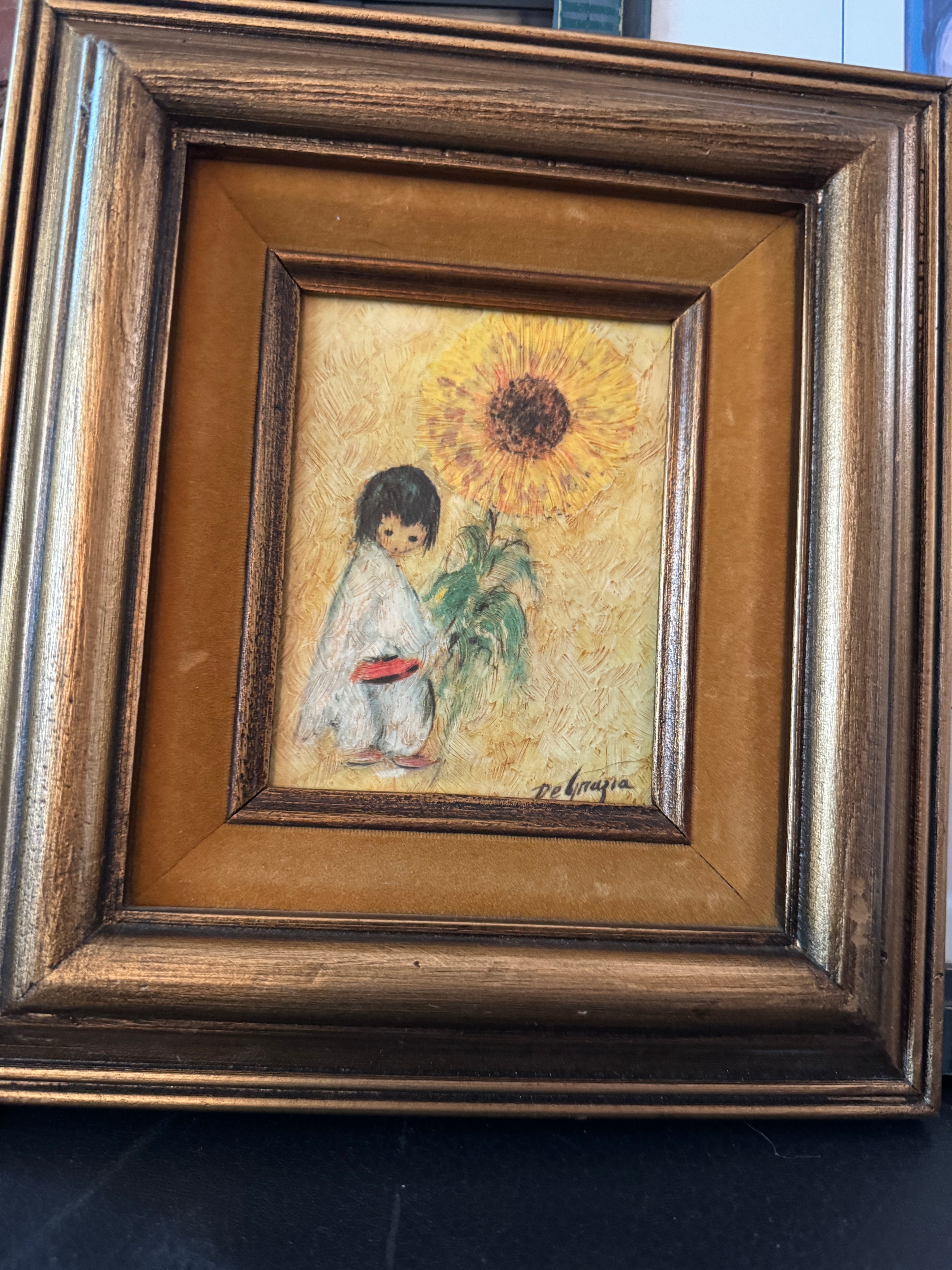 Pair of Ted DeGrazia Signed Textured Prints on Board, Girls with Flowers