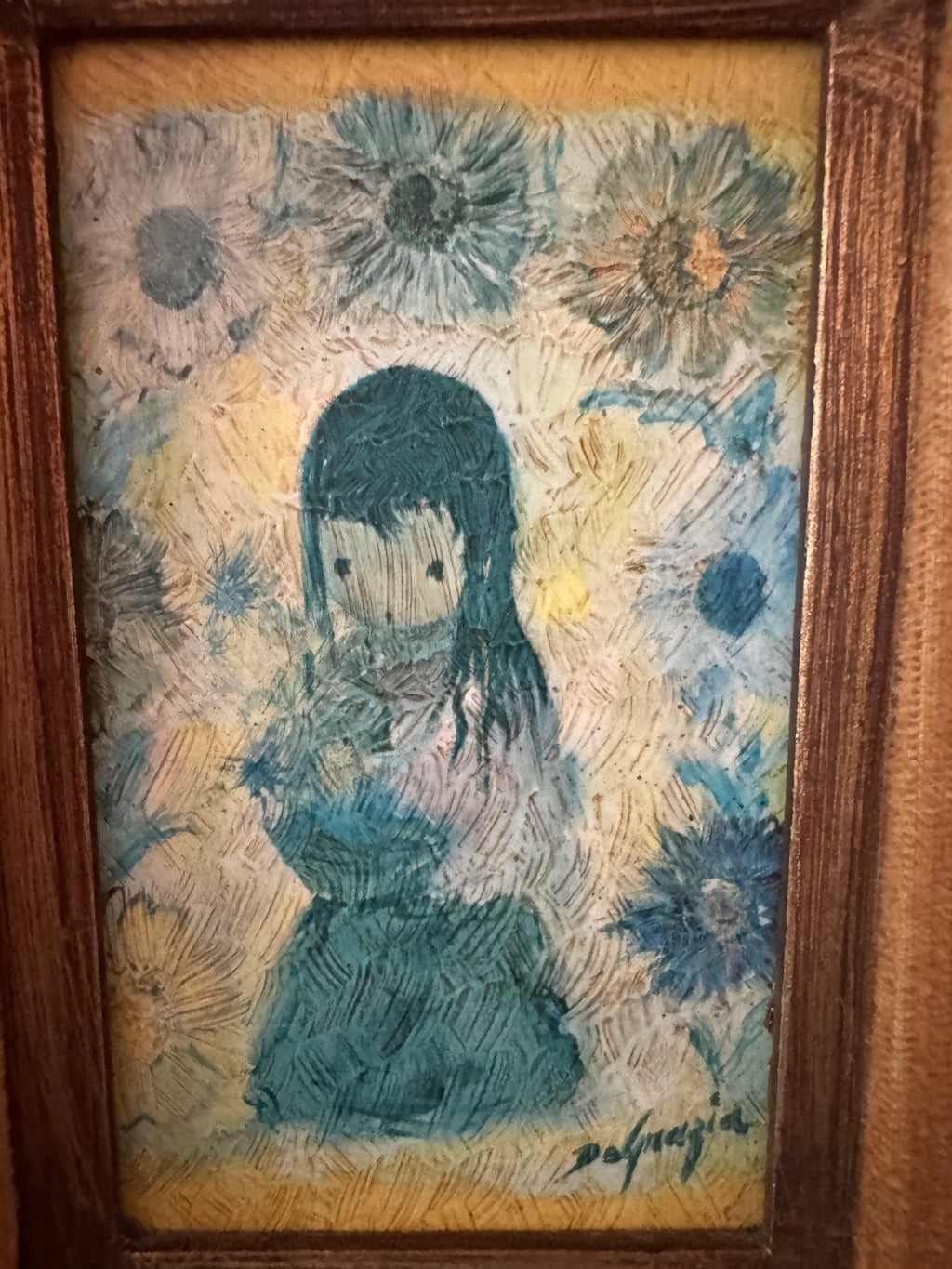 Pair of Ted DeGrazia Signed Textured Prints on Board, Girls with Flowers