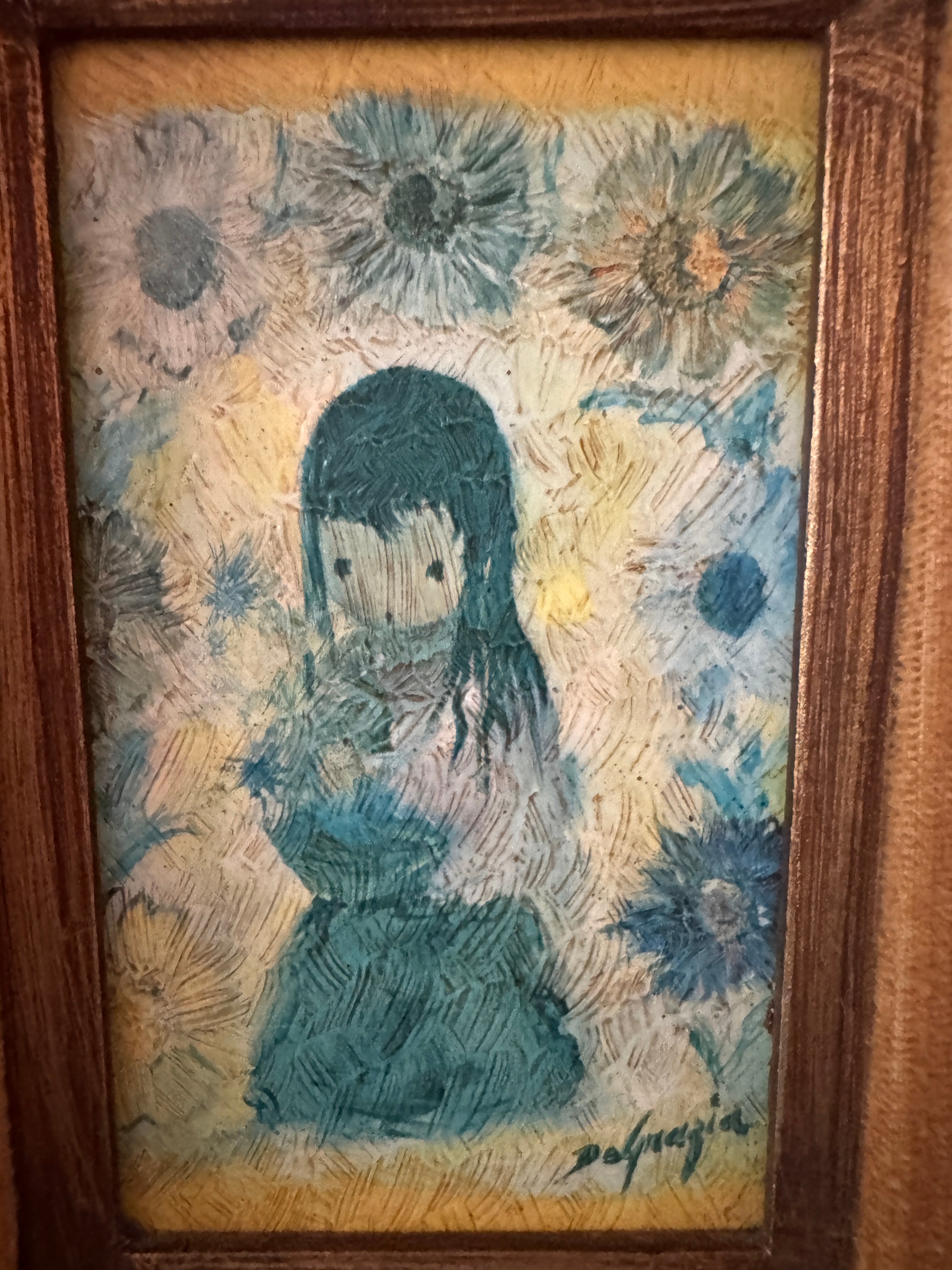Pair of Ted DeGrazia Signed Textured Prints on Board, Girls with Flowers