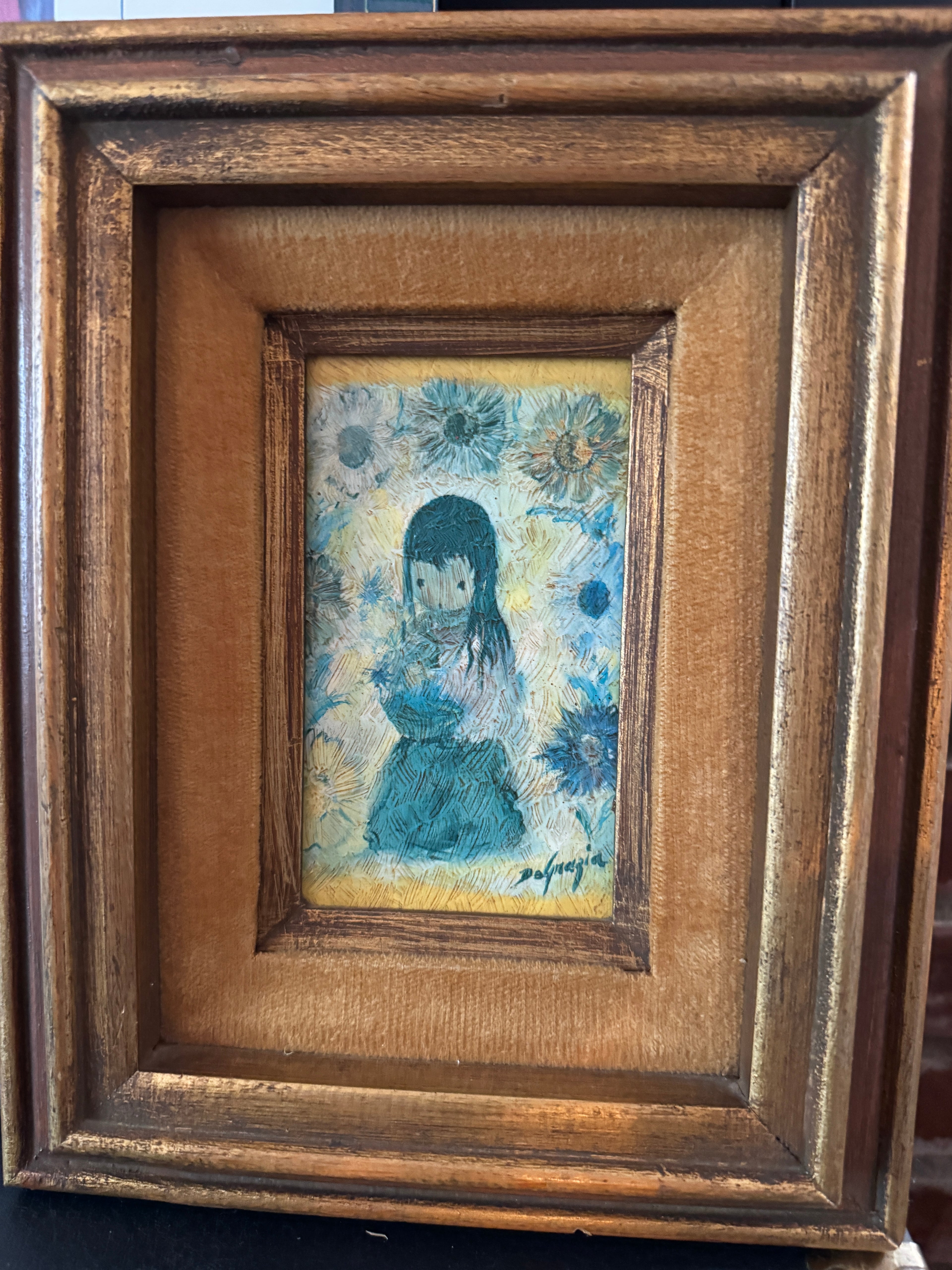 Pair of Ted DeGrazia Signed Textured Prints on Board, Girls with Flowers