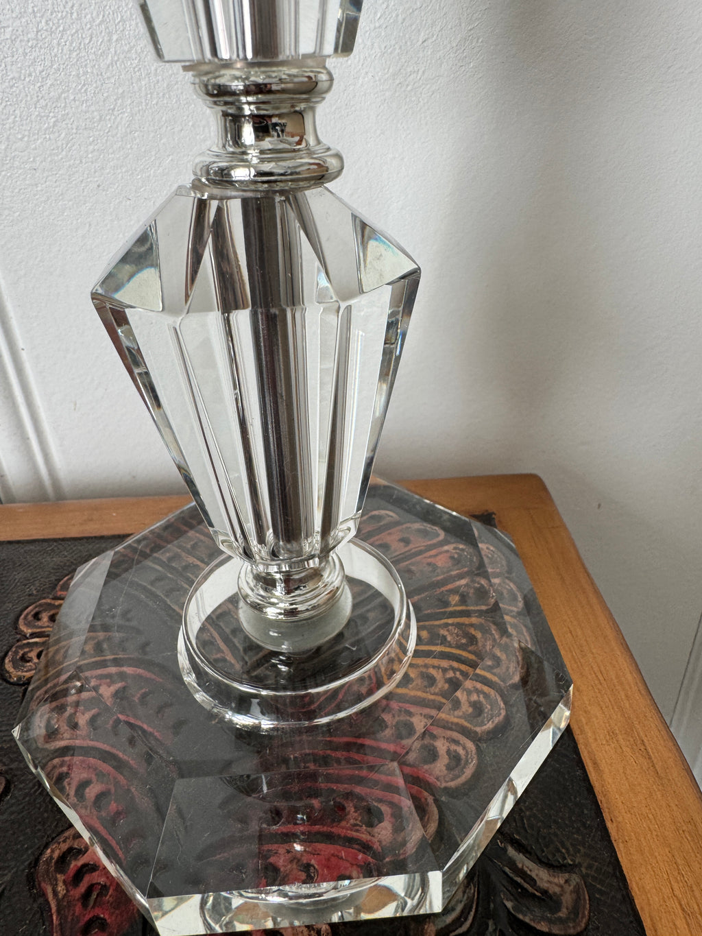 Pair of Crystal-Base Lucite Table Lamps, 22 Inch