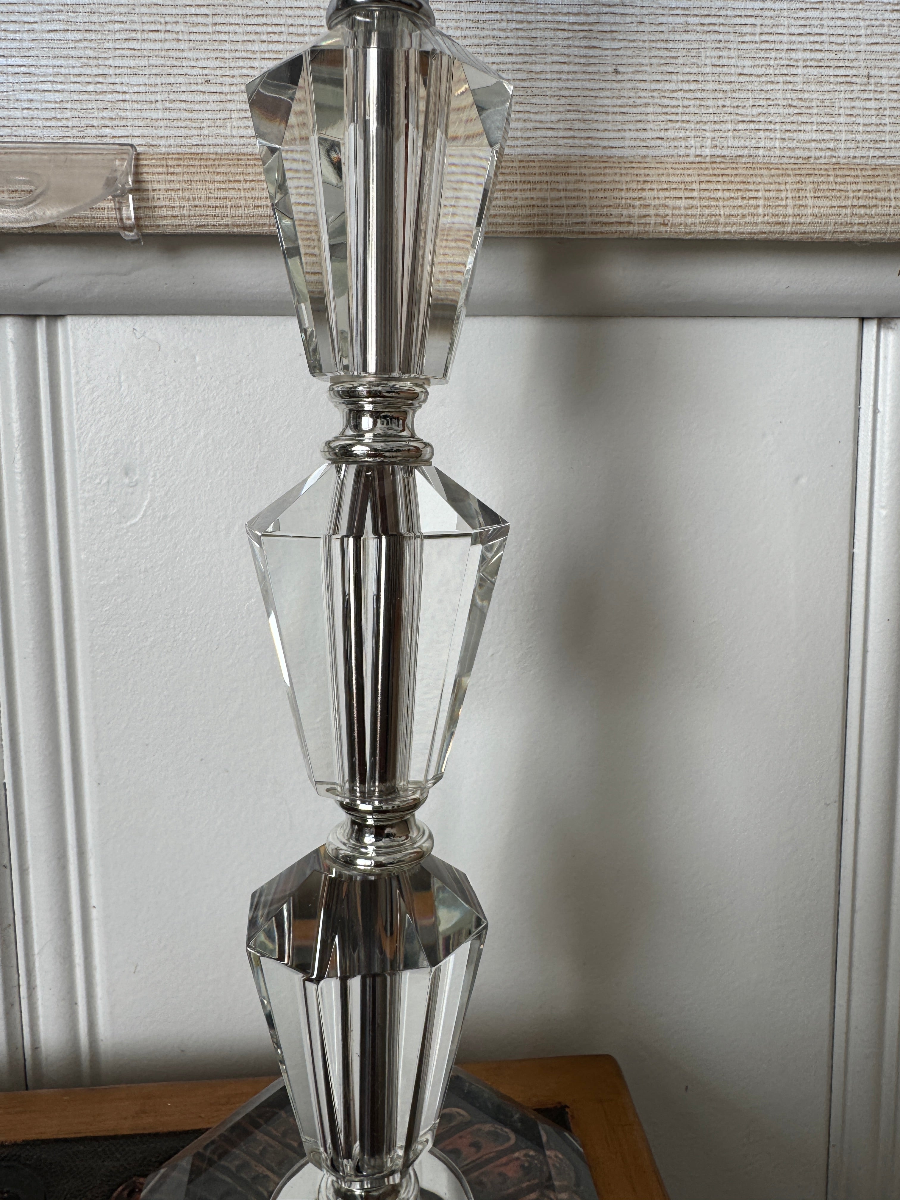 Pair of Crystal-Base Lucite Table Lamps, 22 Inch