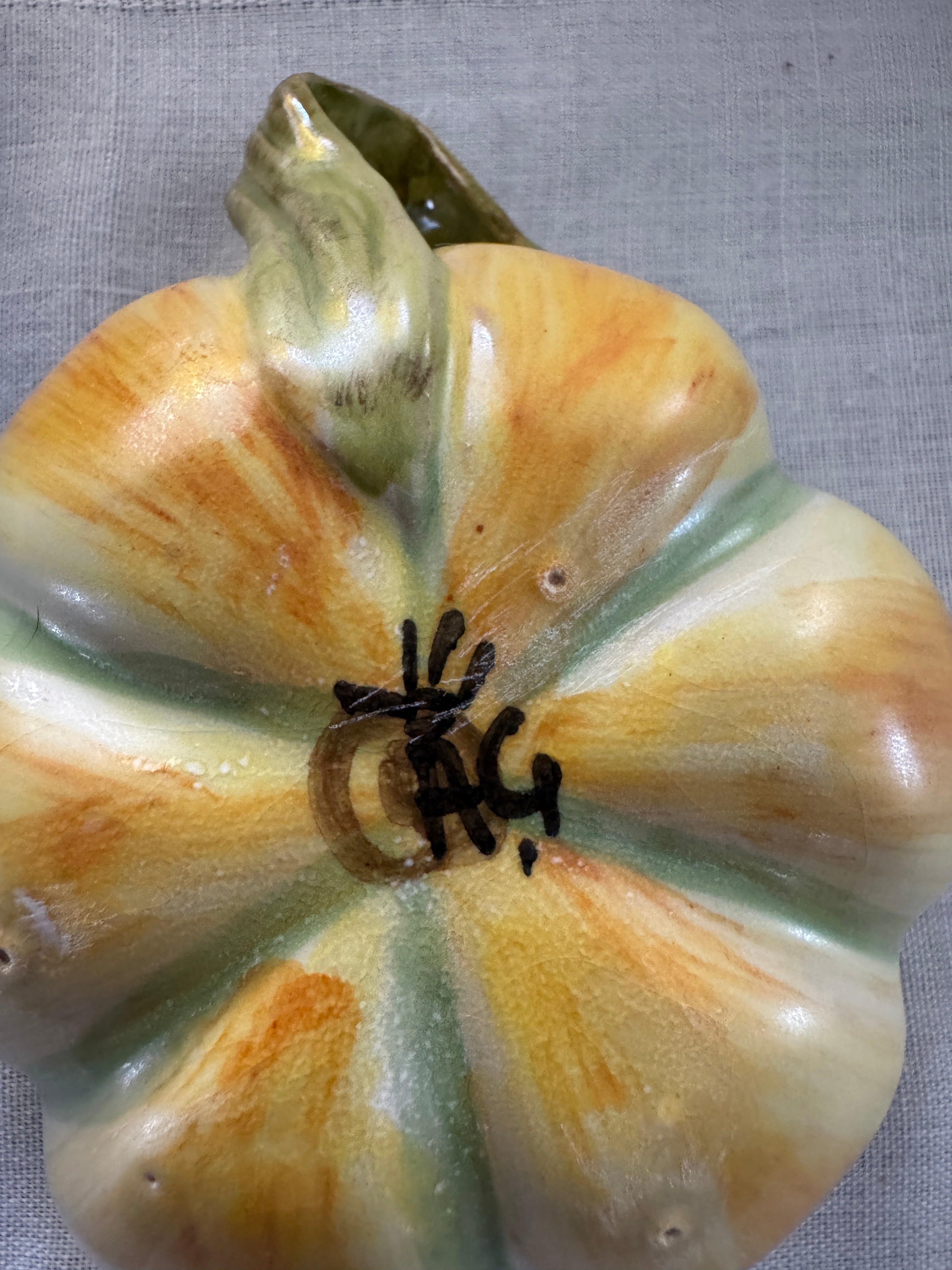 Signed Italian Hand-Painted Pumpkin Tea Set for Three