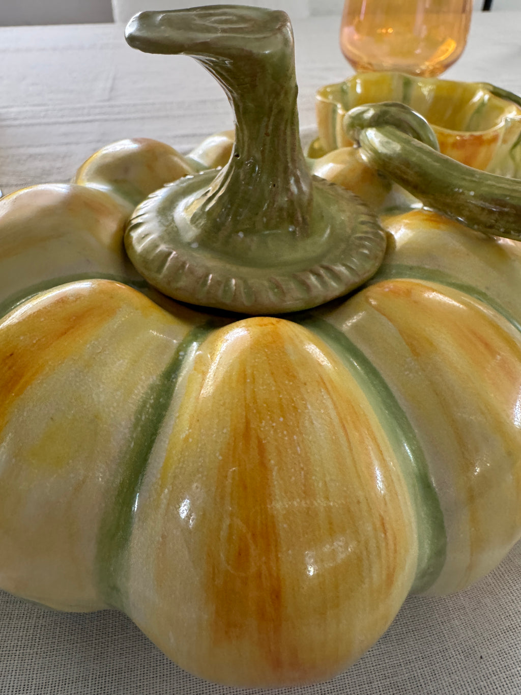 Signed Italian Hand-Painted Pumpkin Tea Set for Three