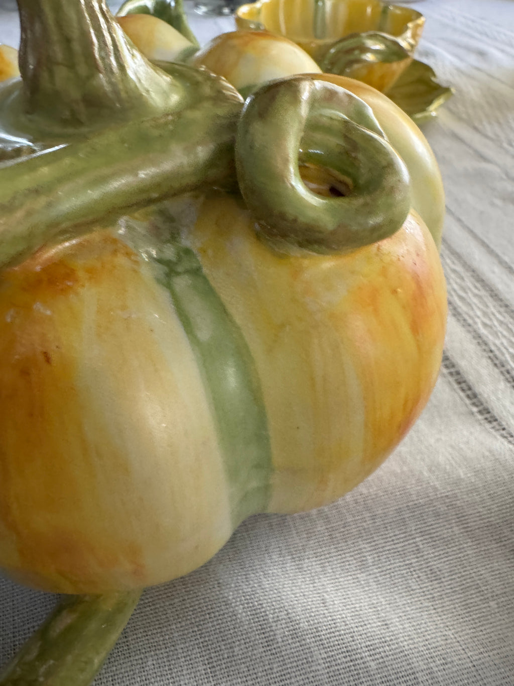 Signed Italian Hand-Painted Pumpkin Tea Set for Three