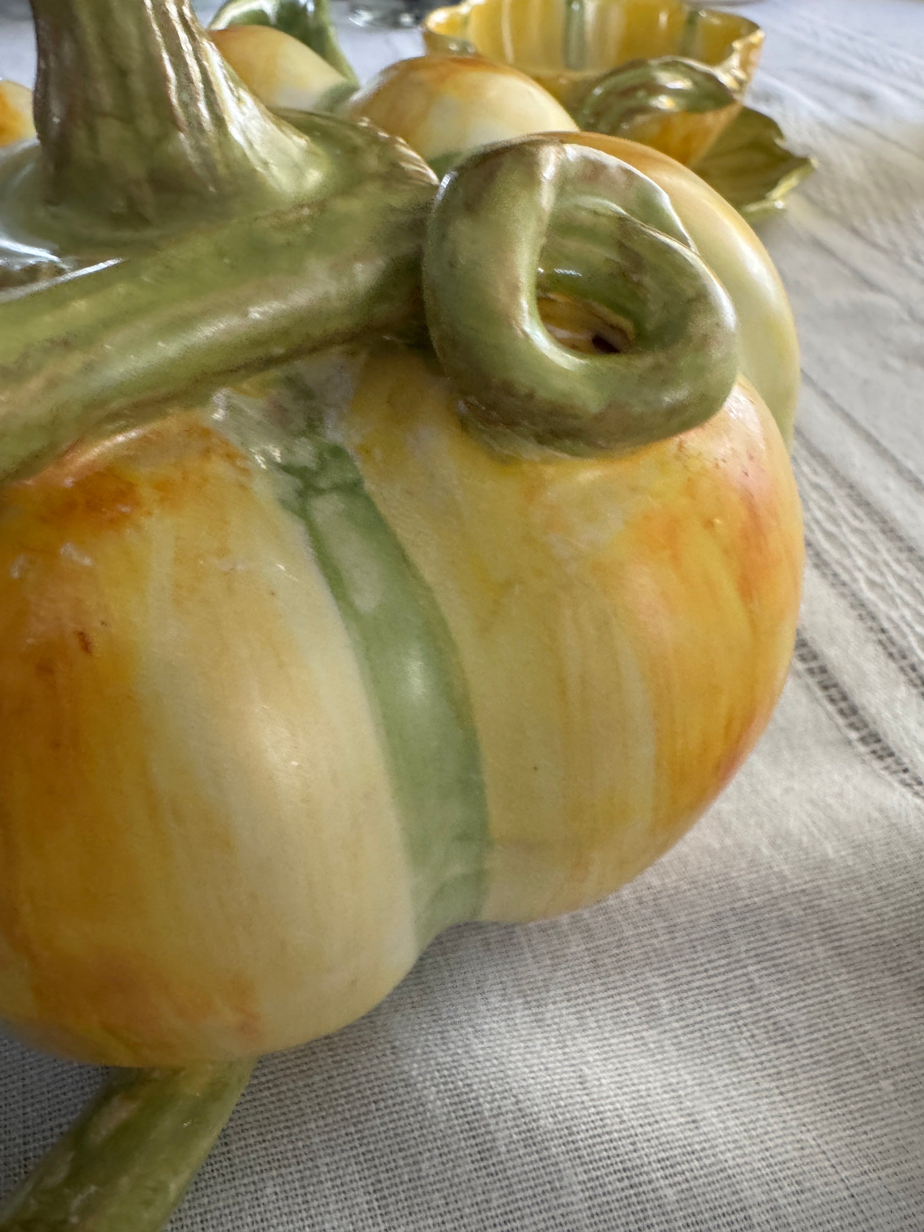 Signed Italian Hand-Painted Pumpkin Tea Set for Three