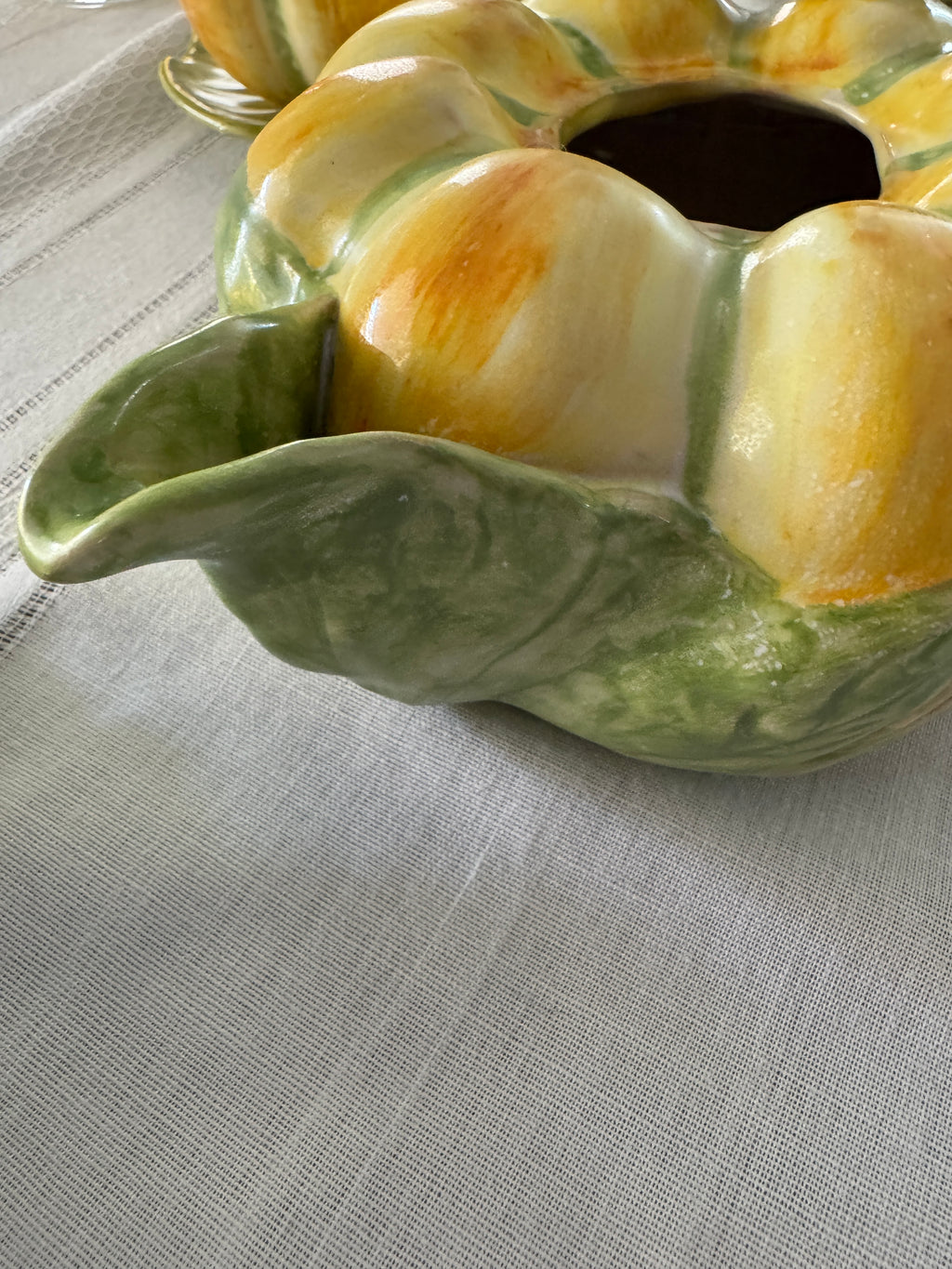 Signed Italian Hand-Painted Pumpkin Tea Set for Three
